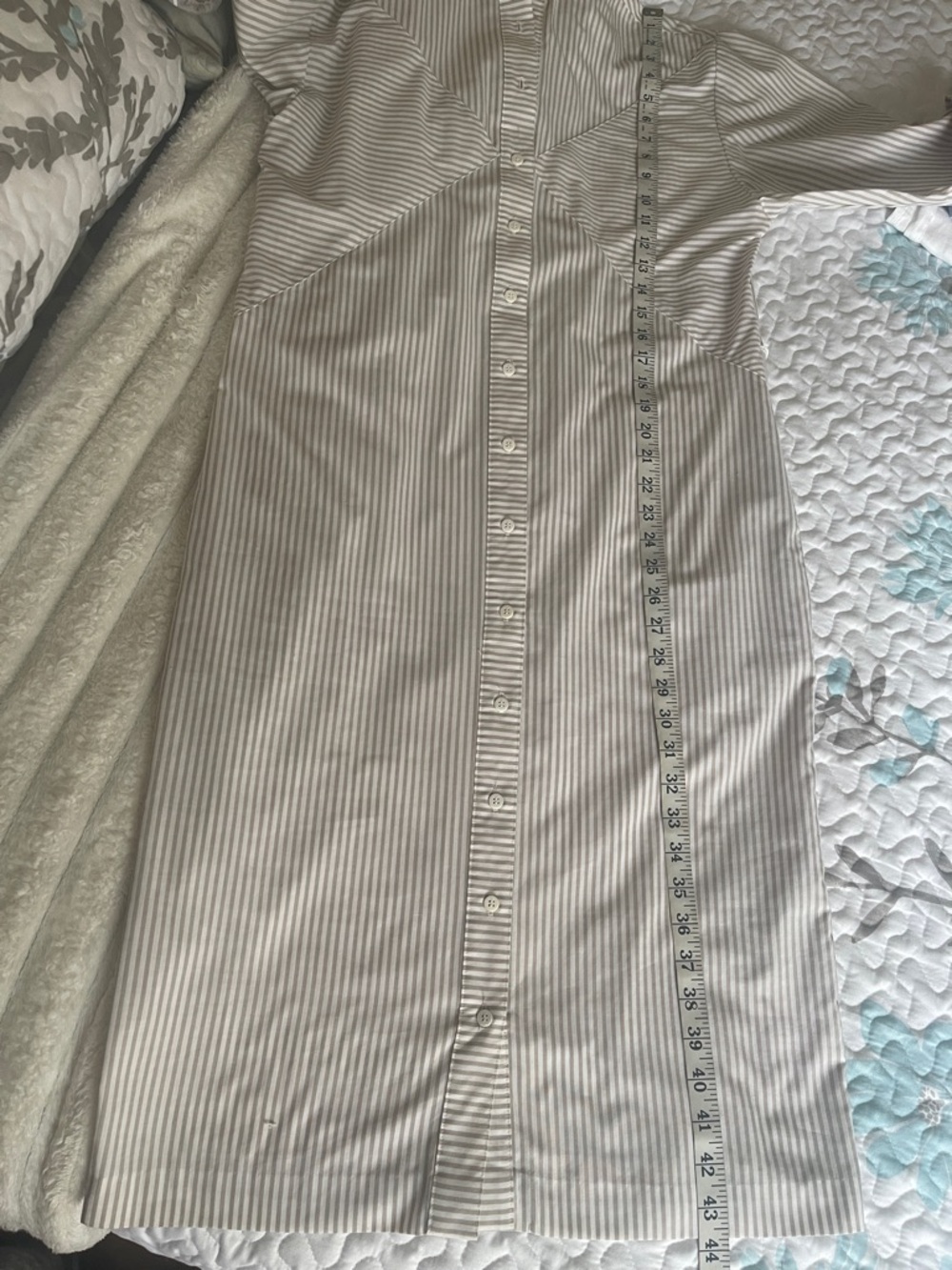 John Henry Tan & Cream Striped Shirt Dress short cuffed sleeves Pockets Size10P - Picture 10 of 14